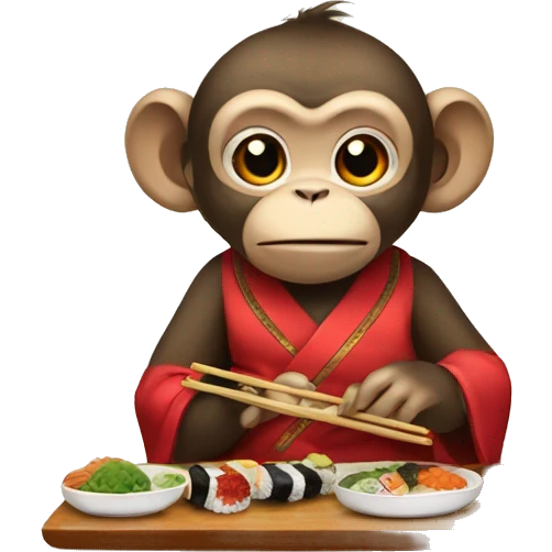 Monkey eating sushi with Chinese clothes on emoji