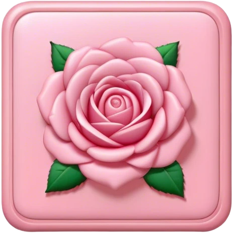 Create a 3D ultra detailed light pink colored square shaped button with a rose border emoji