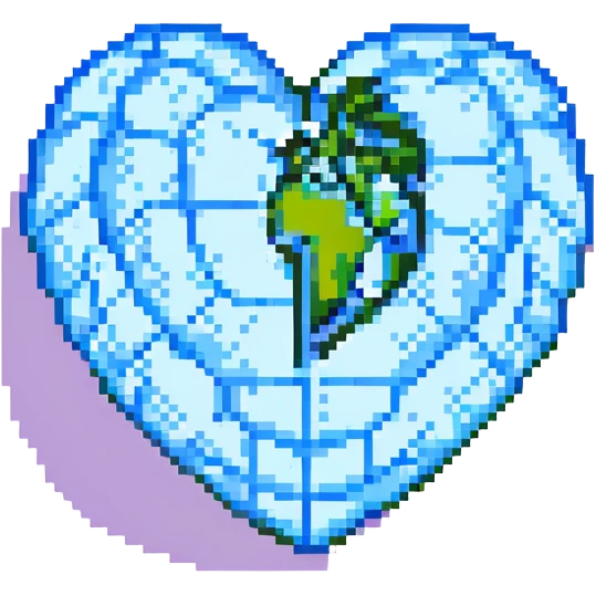heart and world merged, pixel art style emoji