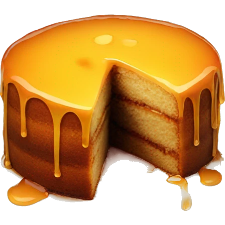 Realistic round cake with honey on top and dripping down the cake. emoji
