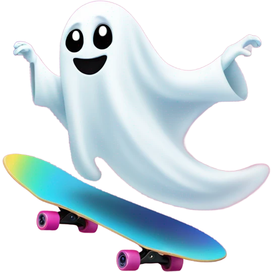 ghost emoji skating under a rainbow  emoji