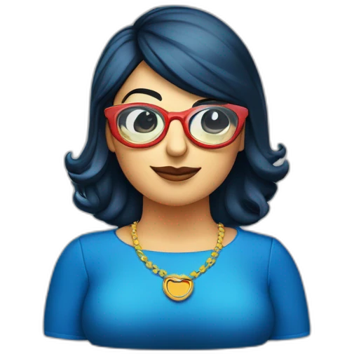 Mujer gordita morena gafas pelo largo ojos azules emoji