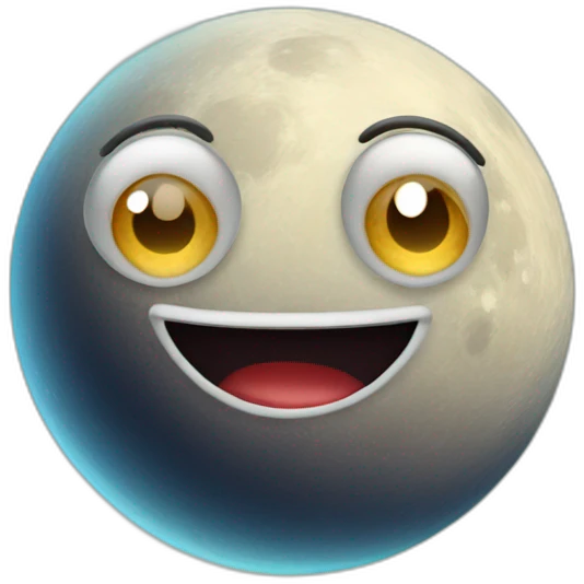 planet Moon with a cartoon sincere face with big confident eyes emoji
