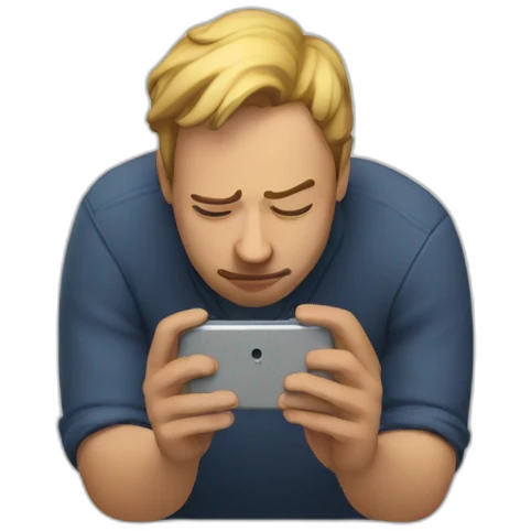 5 people using their phone while looking down in a hunched position emoji