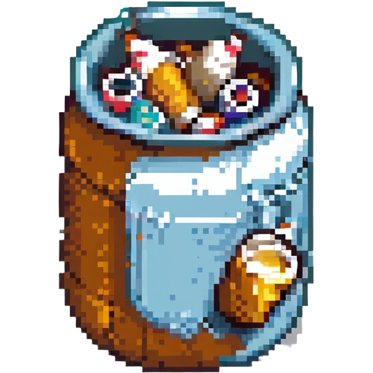 Add a few cigarette butts near the base of the craft beer can in pixel art style. Keep the background transparent. emoji