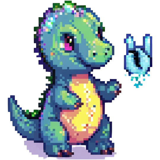 cute little purple dinosaur doing a peace sign with sparkles emoji