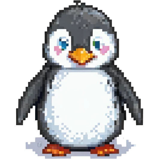 cartoon penguin, smiling, side/front view emoji
