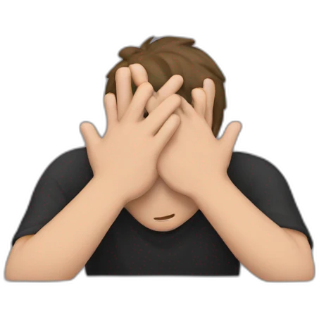 man hiding his face using hands, shy emoji