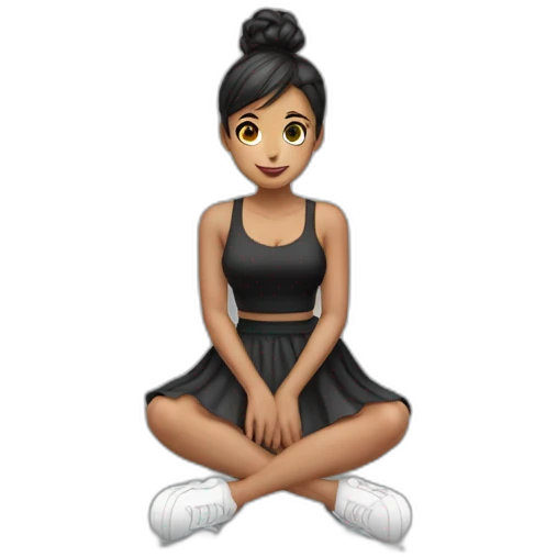 full body Front view emogirl sits on the floor black skirt emoji