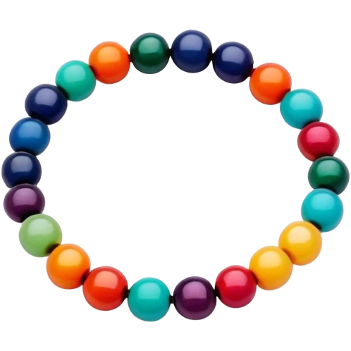 A medium sized beaded bracelet with round, polished beads in mixed vibrant colors, elastic style, no background, standalone. emoji