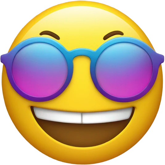 yellow, circle, smile, wearing colorful sunglasses emoji
