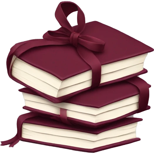 burgundy books stacked up and tied together by a burgundy bow emoji