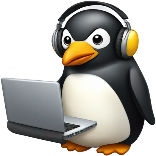 penguin with laptop & headphone emoji