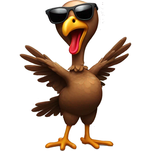 Dancing turkey with sunglasses emoji