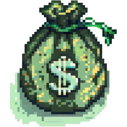 A money bag in pixel art style, featuring a green pixelated bag with a dollar sign, simple and retro design, no additional text or symbols. emoji