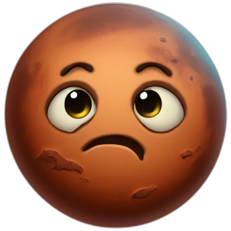 planet Mars with a cartoon nauseated face with big calm eyes emoji