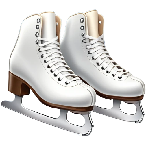An icon showing The rink is surrounded by cheering spectators and soft arena lights, creating a beautiful, dynamic atmosphere. a pair of elegant figure skates placed on the smooth, sparkling ice of a grand ice arena. Transparent background highlights the grace and beauty of figure skating. emoji