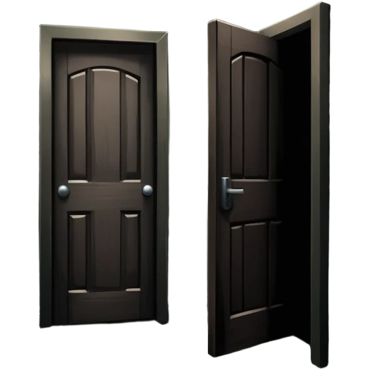 An icon showing a dark, eerie environment with ominous shadows, inspired by horror games like Resident Evil. The design includes a dimly lit corridor, a creepy door slightly ajar, and a silhouette lurking in the background. A sense of suspense and fear is conveyed. Transparent background. emoji