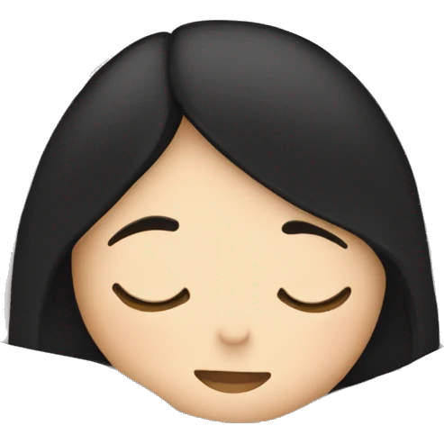 white girl with straight black hair sleeping in cozy blanket emoji