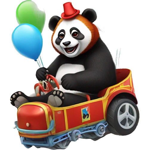 Red headed panda wearing clown suit riding roller coaster  emoji