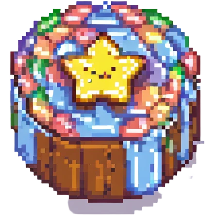 pixel art dalgona candy with star shape, inspired by Squid Game emoji
