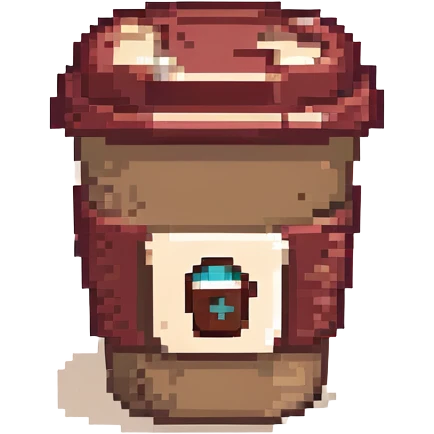 A takeaway coffee cup emoji with a burgundy and cream color theme emoji