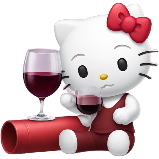 Hello Kitty drinking red wine emoji