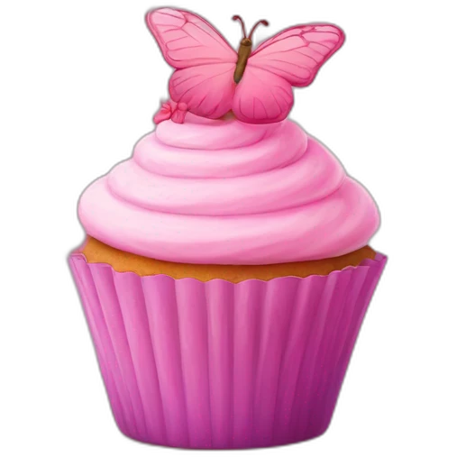 pink cupcake with a happy face and a pink butterfly  emoji