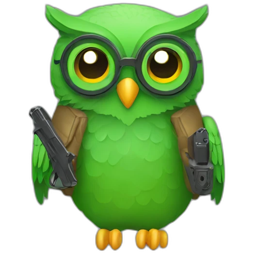 duolingo green owl with a gun emoji