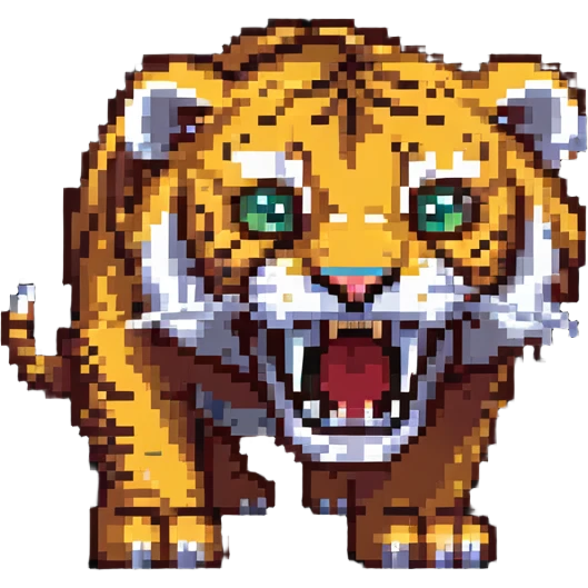 saber-toothed tiger with extremely small body and enormously exaggerated fangs, tiny creature with giant teeth that are much bigger than its whole body emoji