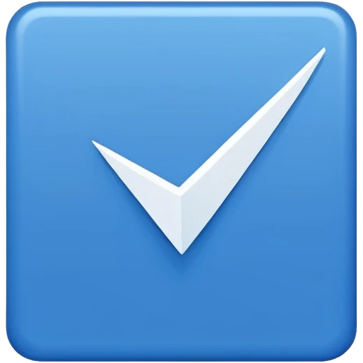 Make Make a symbol with a tilted blue colored square with a tick mark inside it in the middle. Make the edge of the square sharp. Make it normal tilt square and normal tick in the middle emoji