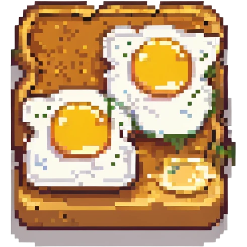 sunny side up eggs on toast, pixel art style, retro breakfast vibe emoji