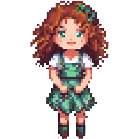 curly hair girl, pixel art style, playful pose emoji