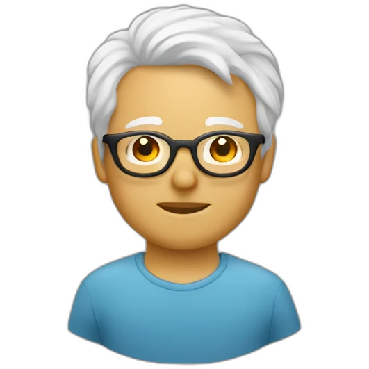 Viel homme mi-chauve cheveux courts blancs, avec lunettes rondes emoji
