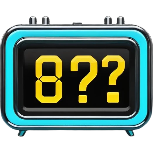 rectangular digital alarm clock with a question mark where the time would usually be emoji