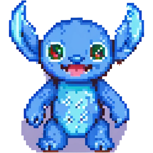 Stitch standing and smiling in pixel art style emoji