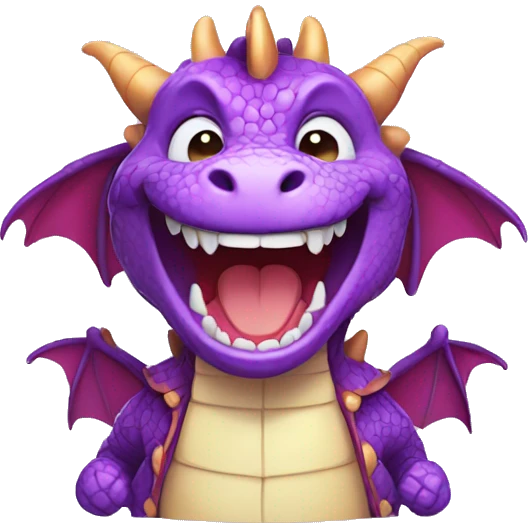 cute purple dragon laughing and  wearing clothes emoji