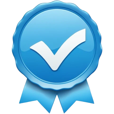 A bright blue circular badge with soft, wavy edges (like a seal or award ribbon). In the center, there is a white check mark (✓) tilted slightly to the right. The design feels clean, modern, and official, symbolizing verified, trusted, approved, or authentic status. emoji