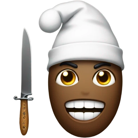 Crazy eyed emoji with a knife emoji