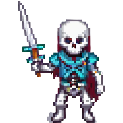 sword-wielding skeleton, pixel art, classic video game style emoji
