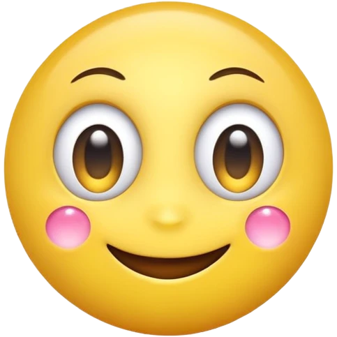 A cute smiling yellow emoji with big sparkling eyes, cartoon style, 3D, bright colors, high detail emoji