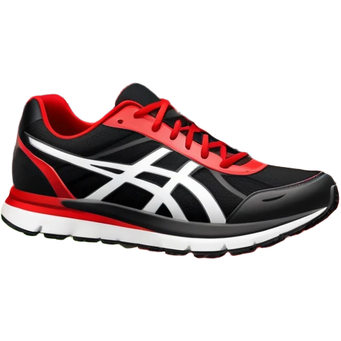 Running shoes placed on a professional track, ready for action. The background features a grand stadium with cheering spectators on the stands. The scene is lit by bright sunlight, highlighting the energy of competitive running. Transparent background enhances focus on the sport. emoji