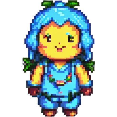 Jin character, cheerful expression, pixel art style emoji