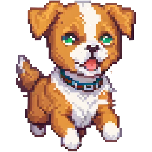 a very cute dog running, pixel art style, chibi proportions, energetic pose emoji