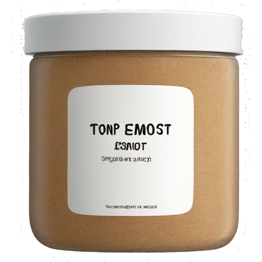 light brown body scrub pot with label emoji