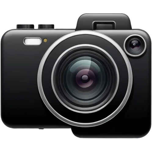 Minimalistic flat vector icon, iOS style, thin black contour on white background. Smartphone with a camera lens symbol. No text, no shadows.
 emoji