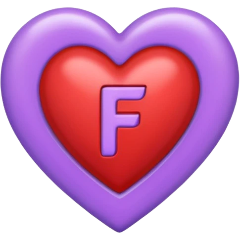 un corazon rojo CON LA LETRA F EN EL CENTRO DE COLOR LILA emoji