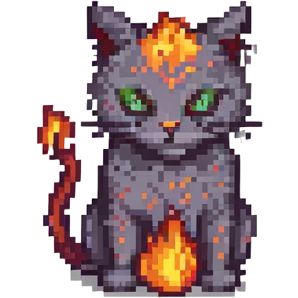 evil cat with fire emoji