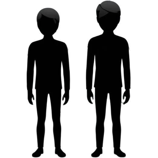 Minimalist emoji-style sticker of a person standing in front of a cracked mirror. The mirror shows a dark shadowy silhouette or distorted figure instead of a reflection. Flat black and white design with muted gray tones. No text. Bold, clean lines. Square composition. No shading or gradients. emoji