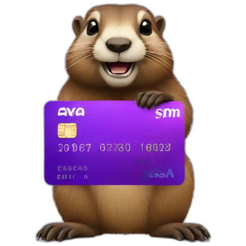 a marmot holding a purple credit card emoji